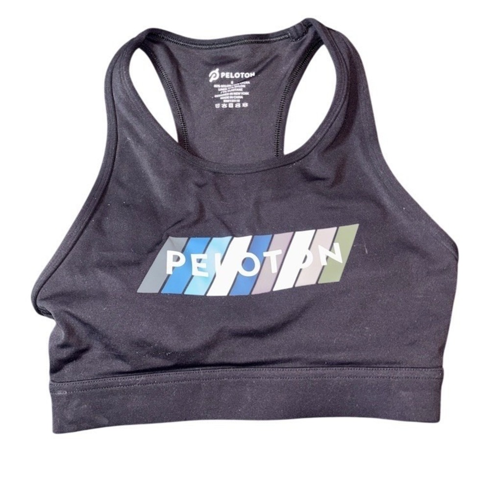 Peloton Pace Sports Bra Womens Size S Black High Neck Racerback Logo
